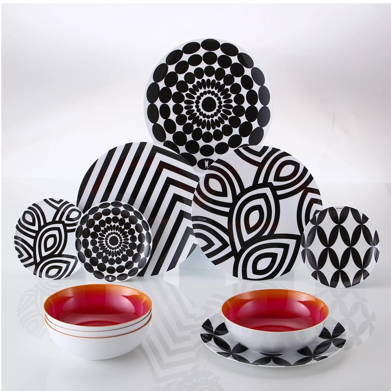French Bull 12-Piece Dinnerware Set Black & White
