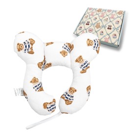 StoHua Toddler Travel Comfort Pillow for Car Seat and Stroller, Soft U-Shape Reversible Seat Accessory for Baby, Brown Bear