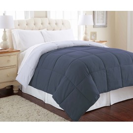Modern Threads Down Alternative Microfiber Quilted Reversible Comforter & Duvet Insert - Soft, Comfortable Alternative to Goose Down - Bedding for All Seasons Denim/Cloud Twin