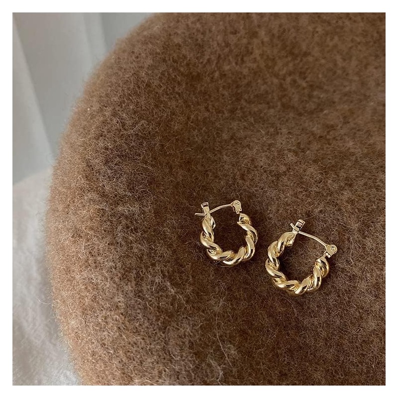 Gold Hoop Earrings for Women，14K Gold Plated lightweight hypoallergenic Twist