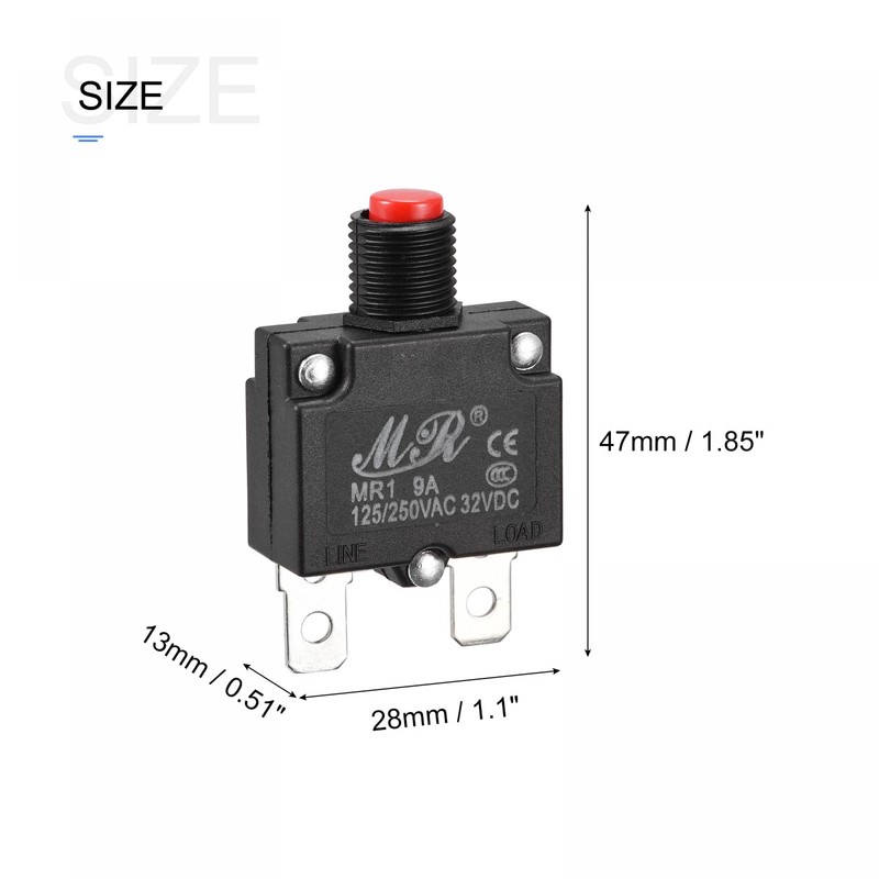 sourcing map Overload Protection 9A AC125/250V DC32V Push Button Switch
