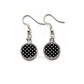 QUVLOTIAZJ Polka Dot Earrings Black and White Polka Dot Jewelry Art Stud Earrings,Glass Dome Stud Earrings,Photo Stud Earrings,Glass Dome Earrings,ot161 (A5)
