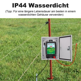 SROCHN Electric Fence Device with LCD Display, 10 km Range, 2 Joules, 12 kV, Electric Fence Device for Cattle, Sheep and Other Farm Animals