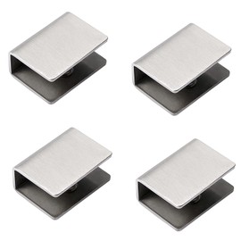 Leliafleury 4Pcs Adjustable Glass Shelf Brackets 10mm Stainless Steel Glass Shelf Supports for Handrails, Silver, Rectangle