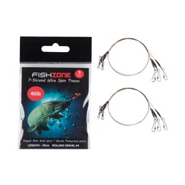 FISHZONE - 6 (2 packs of 3) 7-Strand 35cm Steel Wire Spin Traces with Rolling Swivel - 18lb 24lb 34lb 46lb - For Making Predatory Fishing Rigs (46lb - Length 35cm - #6 Swivel)