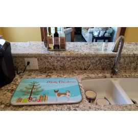 Caroline's Treasures CK3487DDM Tenterfield Terrier Christmas Tree Dish Drying Mat Absorbent Dish Drying Mat Pad for Kitchen Counter Dish Drainer Mat for Countertop, 14 x 21", Multicolor