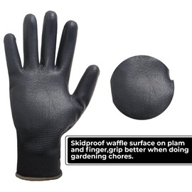 HLDD HANDLANDY Work Gloves for Men and Women with Grip,6 Pairs Bulk Pack Mechanic Gloves,PU Coating on Palm & Fingers,Breathable Mens Gardening,Lightweight,Black Medium