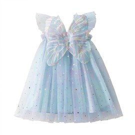 NNJXD Baby Girl Flower Butterfly Tulle Sleeveless Dress Elegant Toddler Birthday Party Dresses 122 Blue Size(5Y) 4-5 Years