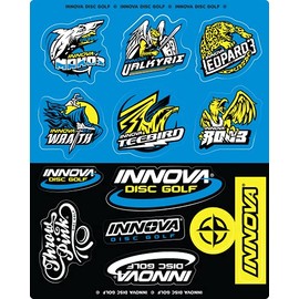 Innova Discs Golf Mako3 / Valkyrie / Leopard3 Disc Golf Sticker Sheet - Blue/Yellow/Black