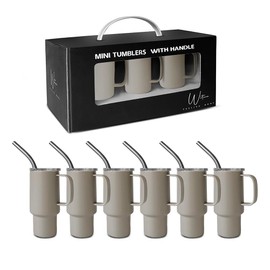 Watine 2.5 oz Mini Shot Glass Tumbler Set with Handle - Stainless Steel, Leak Proof, Double Insulated, Cute Shot Glasses, Funny Gifts, Mini Fridge Containers - 6 Pack Mushroom Gray, Small, SK-KP005