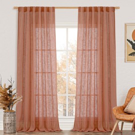 LAMIT Terracotta Linen Boho Curtains 84 inch Length 2 Panels, Light Filtering Burnt Orange Panels Back Tab and Rod Pocket Western Rustic Panels for Bedroom/Living Room, 52 x 84 Inch