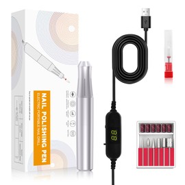 Portable Electric Nail with Ceramic Polishing Head,Nail File Display Screen DC12V USB Strong Power Efile for Acrylic Gel Nails,Manicure Pedicure Polishing Shape Tools Design for Home Salon (Silver)