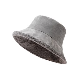 YAMEE Women's Reversible Warm Casual Bucket Hat Elegant Soft Suede Fishing Hat Women's Winter Fluffy Plush Unisex Winter Hat for Outdoor Hiking Travel, gray
