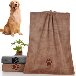 Set of 2 Pet Bath Towels, Black and Coffee, Microfibre, 35 x 75 cm, Dog Towel