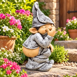 Mini Funny Resin Garden Gnome Statue, 5.12-Inch Small Outdoor Dwarf Ornament for Lawn, Courtyard, Patio and Home Decoration