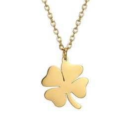 TEAMER Four Leaf Clover Necklace Irish Good Luck Shamrock Pendant Necklace Happiness Symbol Lucky Jewelry For St Patrick's Day (Single Layer Chain, Gold)
