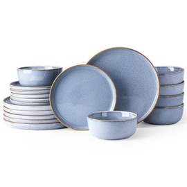 GBHOME Ceramic Dinnerware Sets for 6, 18 Pieces Stoneware Plates and Bowls Sets, Scratch Resistant Dish Sets for Dinner, Dishwasher & Microwave Safe, Brunnera Blue