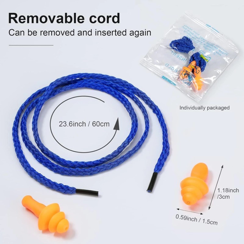 NEW Reusable Hearing Noise Cancelling Safety Earplugs Silicone Corded Ear