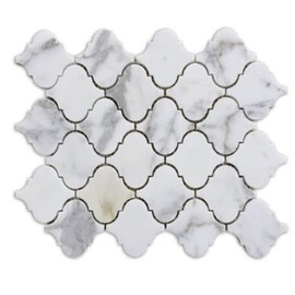 Calacatta Gold Marble Arabesque Lantern Marble Mosaic Floor and Wall Tile for Kitchen Backsplash, Wall Tile for Bathroom, Shower Wall Tile, Accent Wall, Fireplace Surround (Box of 5 Sheets)