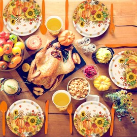 24 Pcs Happy Thanksgiving Paper Plates Fall Pumpkin Maple Leaves Pattern 9 Inches Disposable Paper Plates for Autumn Thanksgiving Day Theme Dinner Wedding Birthday Party Supplies