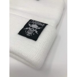 Outfitfabrik Men's Beanie in Cream/White with 3D Embroidery in Bordeaux Red (Warm Winter Hat, Gift, Statement), for Men and Women, One Size, Stretchy, White