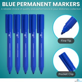 1InTheOffice Blue Permanent Markers, Fine Tip Marker, Permanent Markers Water Resistant, Blue, 12/Pack