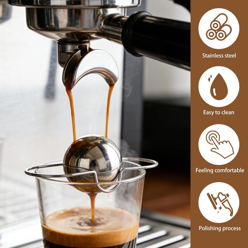 2‑Pack Espresso Cooling Balls Stainless Steel with Stand and Storage
