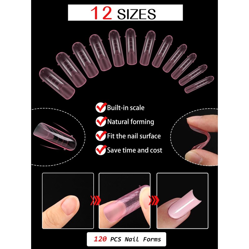 EBANKU 120 PCS Pink Matte Round Curved Dual Nail Forms