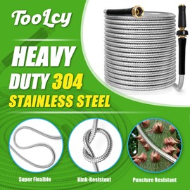 TOOLCY Metal Garden Hose 75 FT - 304 Stainless Steel Water Hose with Brass Nozzle - Super Flexible, No Kink, Heavy Duty, Lightweight, Durable Garden Hoses for Yard, Outdoor, Lawn