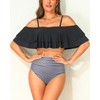 Tempt Me Women Two Piece Off Shoulder Ruffled Flounce Crop