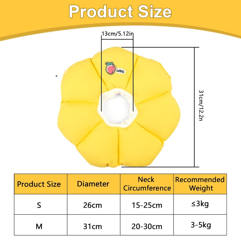Cat Neck Brace, Adjustable Waterproof Cat Collar, Soft Sunflower Lick