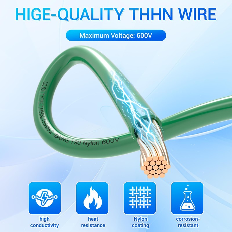THHN Wire 10 Gauge 100FT, UL83 THWN-2 10 AWG Copper
