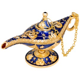 Genie Lamp Aladdin, Mini Aladdin Miracle Lamp, Carved Gold Decoration, Genie Oil Lamp, Classic Decorative Item Genie Lamp - Golden Blue, 12 x 4 x 6.3 cm