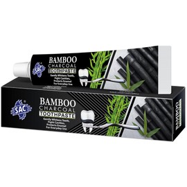 SAC Organic Bamboo Charcoal Toothpaste | 100% Natural Teeth Whitening | Fluoride-Free Formula | Organic and Ayurvedic | 125gm