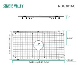 Serene Valley Sink Bottom Grid 29-1/2" X 15-9/16", Centered Drain with Corner Radius 3/8", Sink Protector NDG3016C