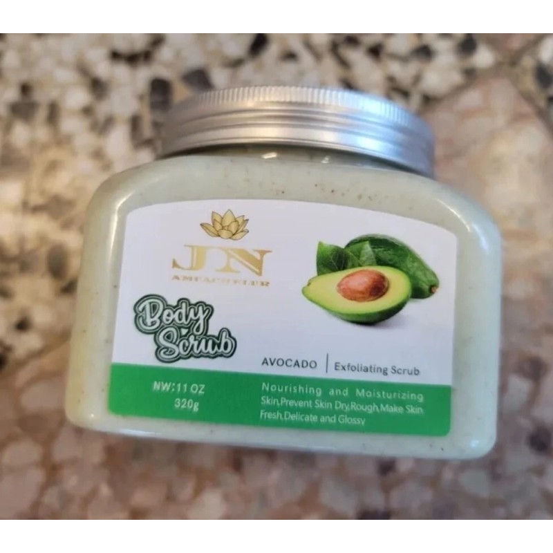JNA avocado body scrub infused with green tea.