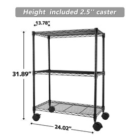 Simple Deluxe Heavy Duty 3-Shelf Shelving with Wheels, Adjustable Storage Units, Steel Organizer Wire Rack, Black