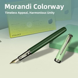 YUNCHUN Fountain Pens Set for Writing, Fancy Medium Nib Ink Pens of Morandi Color with 5 Black and 5 Blue Refills Cartridges, Best Pen Gift Set for Men & Women, Office Professional Pen for Work, Green