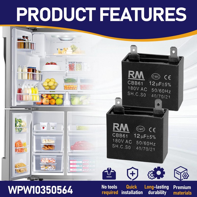 2-Pack WPW10350564 Refrigerator Capacitor Compatible with Whirlpool W10350564, Replaces PS11753490