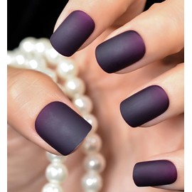 CurvLife Curvlife Press on Nails Acrylic Fake Nails with Design Full Cover False Nails Reusable Nail Kit with Nail Glue Adhesive Tabs Nail File Artificial Glue on Nails (Frosted Purple, 30pcs)