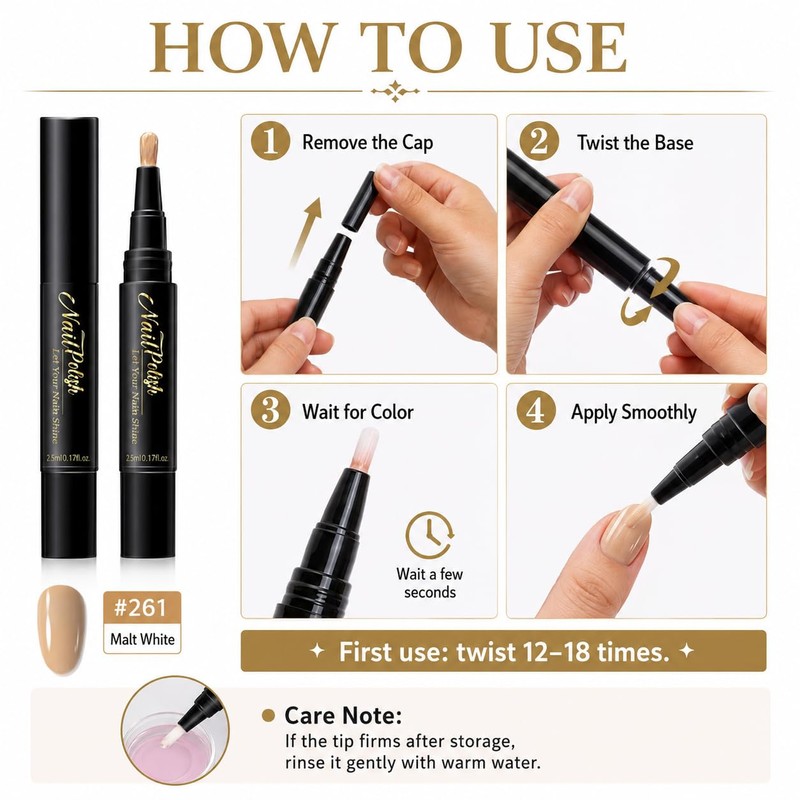 Nude Beige Nail Polish Pen for Women, Water-Based Quick Dry