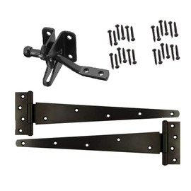Merriway BH07087 Heavy Duty Wooden Garden Gate Hanging Kit, 2 x 12 inch Black Tee Hinges, Black Auto Close Latch & All Fixings