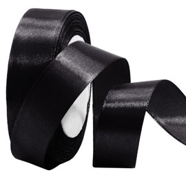 Luomorgo 1 Inch Black Satin Ribbon, 25 Yards Solid Color Ribbon, Fabric Ribbon for Gift Wrapping, Flower Bouquet, DIY Craft, Sewing, Wedding, Birthday Party Decorations