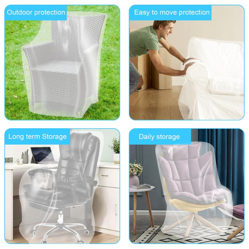 2 Pack Clear Recliner Armchair Covers,Waterproof Plastic Chair Covers Protectors,4