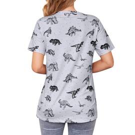 RMCMS Women Cute Dinosaur Graphic Prime Tees Ladies Bestie Fun Shirt Blouse Tops