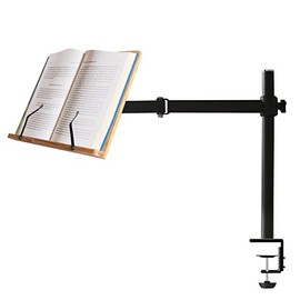 Book Stands Height Adjustable , wishacc Table Side Bamboo Reading Mount Holder with Clamp - Sturdy Desktop Cookbook Rest with Page Clips for Reading Hands Free 13.2 x 9.2 inch