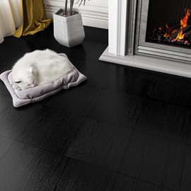 LaCheery 36-Pack Black Wood Peel and Stick Floor Tile Wood Look 12"x12" Waterproof Vinyl Flooring Planks Dark Wood Floor Tiles Peel and Stick Wood Flooring for Bathroom Bedroom Laminate Plank Flooring