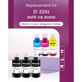 31 32XL Compatible Ink Bottle Replacement for Hpq 3132 31XL 32XL Refill Ink for Smart Tank Plus 551 555 651 655, 7301 7602 7001 6001 5101, Ink Tank 310 319 410 415 416 418 419 Printers (3Black 3Color)