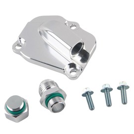 broyear K20 K24 Timing Chain Tensioner Oil Return Plate Cover with AN10 Fitting for Honda K20 K24 K-Series Engines, Engine Timing Cover, 6061-T6 Aluminum, Red & Silver Optional (Silver)