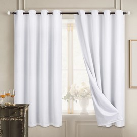 Diraysid 100% Blackout Curtains White Linen Curtains for Bedroom Grommet Thermal Insulated Room Darkening Drapes (2 Panels, W52 x L63 Inch)